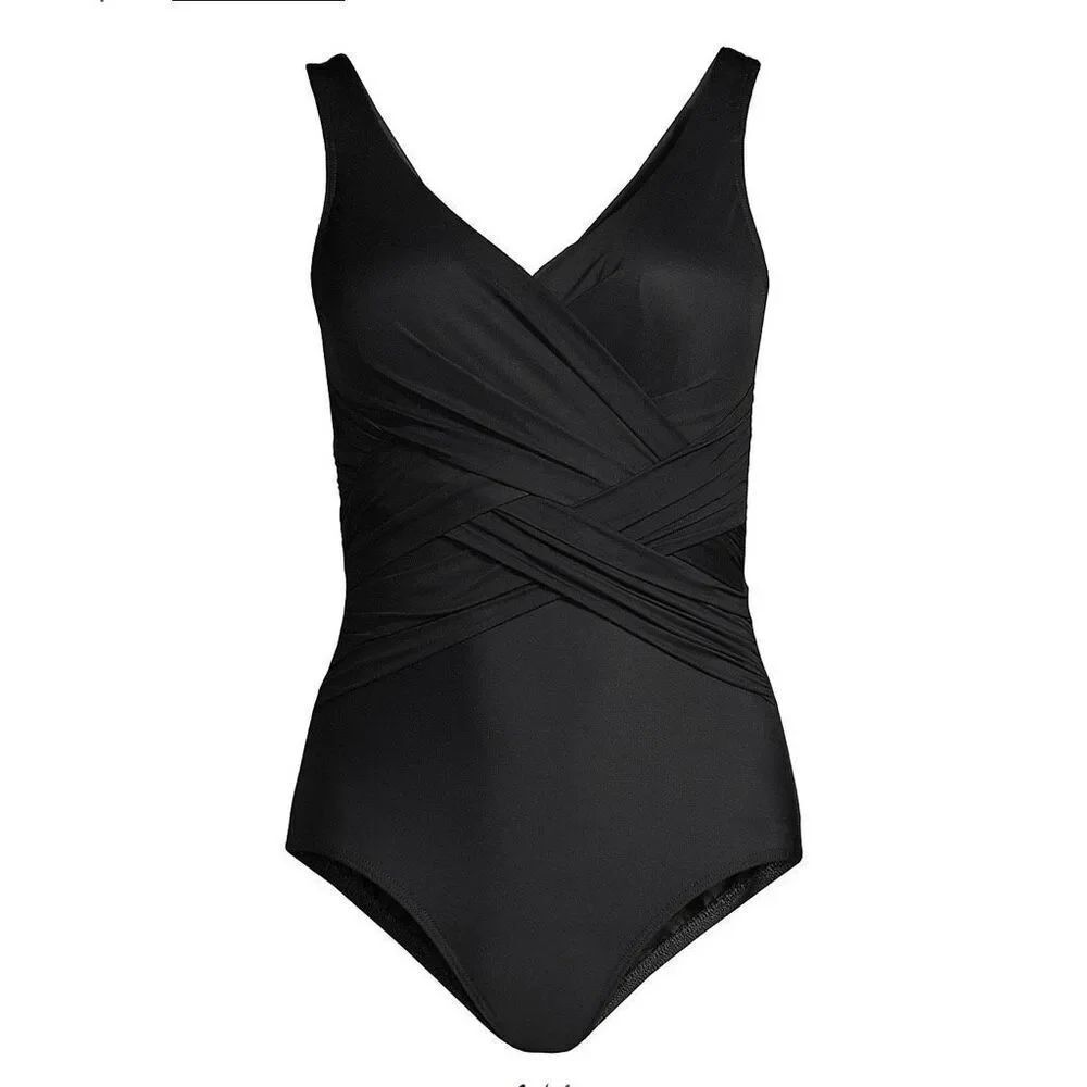 Lands End Womens 22W SlenderSuit Tummy Control V-neck Wrap One Piece Swimsuit
